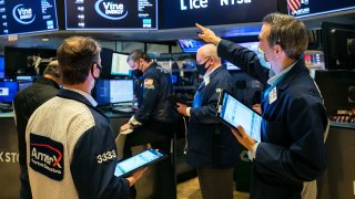 Traders on the floor of the New York Stock Exchange.
