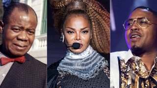 Jazz musician Louis Armstrong appears in Rome in 1968, from left, Janet Jackson performs at the Essence Festival in New Orleans on July 8, 2018, and Nas performs at the Essence Festival in New Orleans on July 6, 2019.