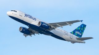 A JetBlue Airways Airbus A320-232 takes off from Los Angeles international Airport on Jan. 13, 2021 in Los Angeles, California.
