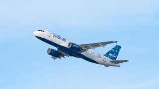 A JetBlue Airways Airbus A320-232 takes off from Los Angeles international Airport on Jan. 13, 2021 in Los Angeles, California.