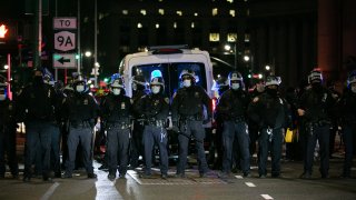 New York City police stand in line