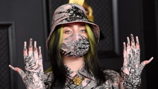 Billie Eilish arrives for the 2021 Grammy Awards.