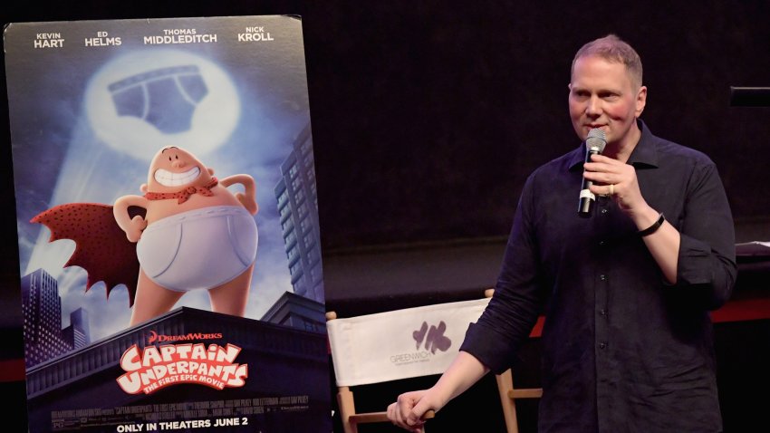 In this June 1, 2017, file photo, Author Dav Pilkey speaks to moviegoers after the screening of Captain Underpants during Greenwich International Film Festival, Day 1 in Greenwich, Connecticut.
