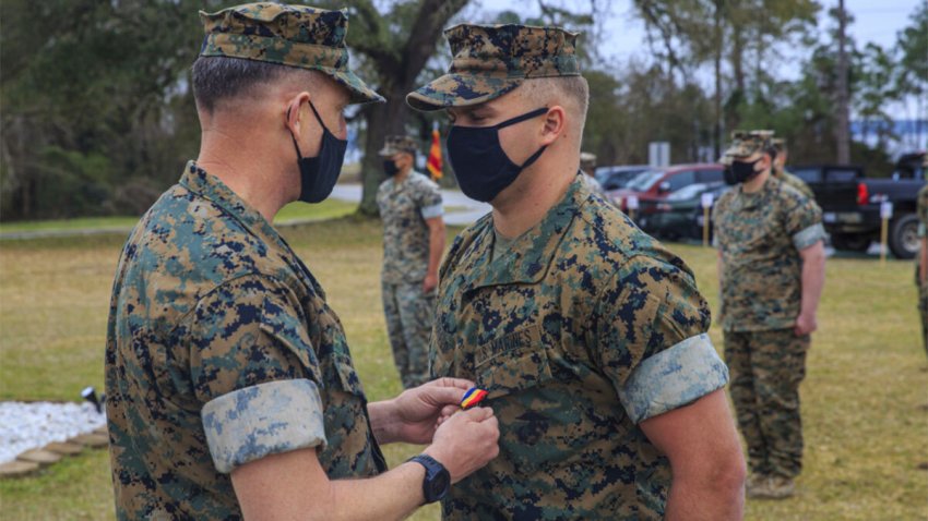 Duncanville Marine Sgt. Danny P. McDonald, right, was awarded the Navy and Marine Corps medal for his heroic actions.