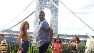 Leslie Grace and Corey Hawkins are seen on the set of 'In The Heights' on June 06, 2019 in New York City.