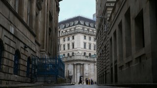 A passageway near the Bank of England (BOE) in the City of London, U.K., on Thursday, March 18, 2021.