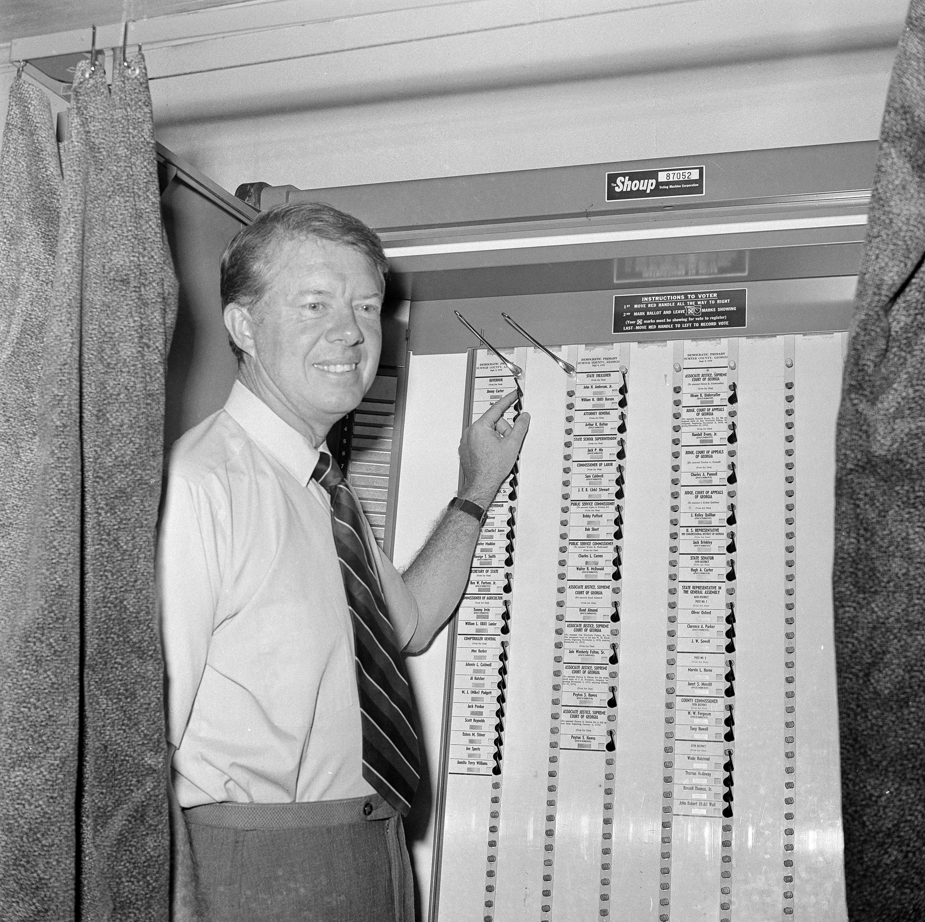 Democratic gubernatorial candidate Jimmy Carter casts his vote in Plains, Georgia’s, first joint primary, Sept. 9, 1970.