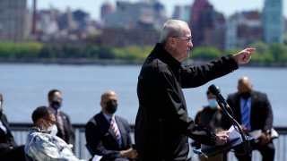 New Jersey Gov. Phil Murphy speaks during a news conference in Hoboken, New Jersey, Thursday, May 6, 2021. More than eight years after Superstorm Sandy overwhelmed the New York City area, Hoboken is breaking ground on a flood resiliency project that is part of a $230 million plan funded by the U.S. Department of Housing and Urban Development.