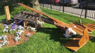 A wooden crucifix was found toppled at a church in Brooklyn.