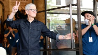 Apple CEO Tim Cook attends the opening of the new Apple Tower Theater retail store at Apple Tower Theatre on June 24, 2021 in Los Angeles, California.