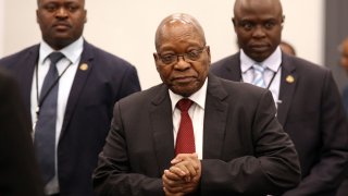 Former South African president Jacob Zuma arrives to appear before the Commission of Inquiry into State Capture that is probing wide-ranging allegations of corruption in government and state-owned companies in Johannesburg, on July 19, 2019.