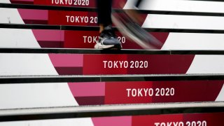 Tokyo 2020 logo on steps
