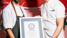 Chef Frederick Schoen-Kiewert, Corporate Executive Chef of Serendipity3, Chef Joe Calderone, Creative Director of Serendipity3 with Guinness World Record-holding 0 "Creme de la Creme Pommes Frites."