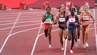 Athing Mu of Team United States leads her Women's 800m Semi-Final field on day eight of the Tokyo 2020 Olympic Games