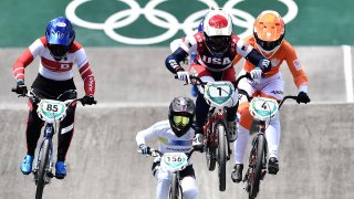 Japan's Sae Hatakeyama, Ecuador's Domenica Azuero, USA's Alise Willoughby and Netherlands' Judy Baauw compete