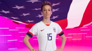 Megan Rapinoe in front of the american flag