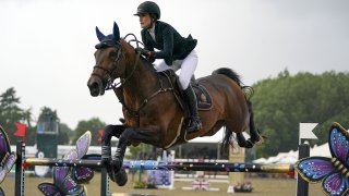 Jessica Springsteen riding Don Juan van de Donkhoeve competes in the Rolex Grand Prix at the Royal Windsor Horse Show, Windsor.