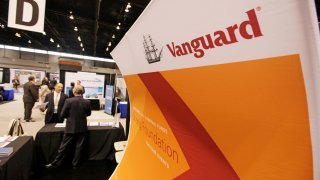 Vanguard signage at a Morningstar Investment Conference.