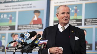 Phil Murphy, New Jersey’s governor, speaks at a news conference after touring the New Jersey Convention and Exposition Center Covid-19 vaccination site in Edison, New Jersey, Jan. 15, 2021.