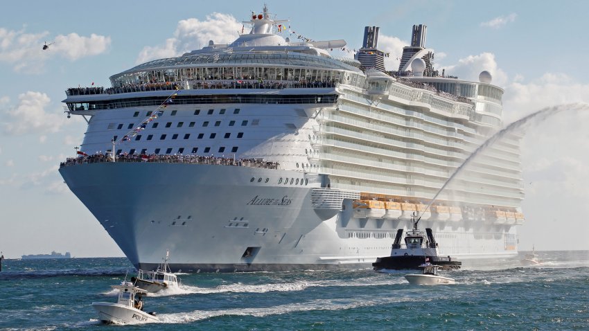 Royal Caribbean International’s cruise ship ‘Allure of the Seas’ in Fort Lauderdale as seen from nearby Hollywood, Florida, November 11, 2010.