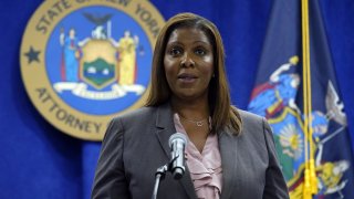 New York Attorney General Letitia James is shown at a news conference at her office, in New York, Friday, May 21, 2021