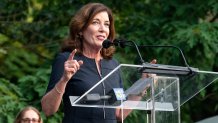 Lieutenant Governor Kathy Hochul speaks at Westchester stands united against anti-semitism and hate rally at Jewish Community Center of Mid-Westchester. (Photo by Lev Radin/Pacific Press/LightRocket via Getty Images)