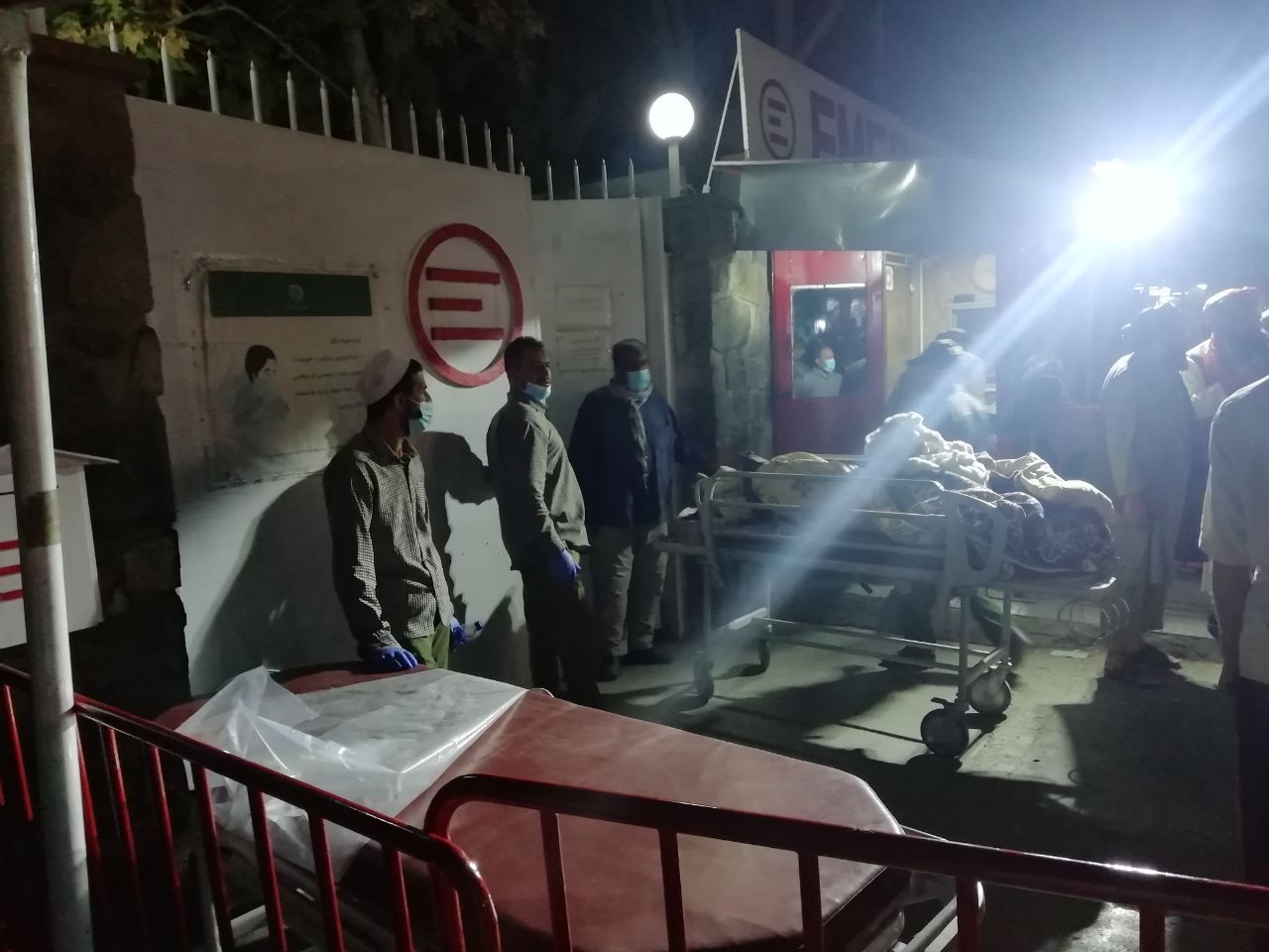 A view of the entrance of a hospital after two explosions reported outside Hamid Karzai International Airport, the center of evacuation efforts from Afghanistan since the Taliban took over in Kabul, Afghanistan on August 26, 2021. No causalities of any of the many nationalities at the airport have been confirmed yet.