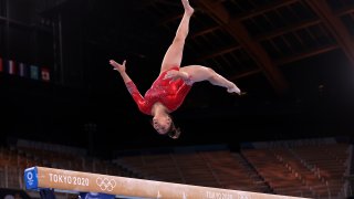 TOKYO, JAPAN – AUGUST 03: Sunisa Lee of Team United States competes during the Women’s Balance Beam Final on day eleven of the Tokyo 2020 Olympic Games at Ariake Gymnastics Centre on August 03, 2021 in Tokyo, Japan. (Photo by Jamie Squire/Getty Images)