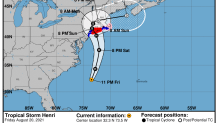 A National Hurricane Center forecast track for Tropical Storm Henri