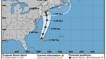 A National Hurricane Center forecast track for Tropical Storm Henri