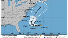 A National Hurricane Center forecast track for Tropical Storm Henri