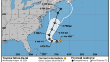 A National Hurricane Center forecast track for Tropical Storm Henri