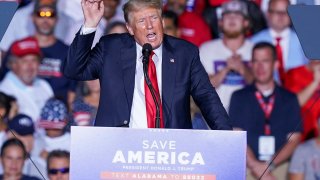 Former U.S. President Donald Trump speaks during a rally in Cullman, AL.