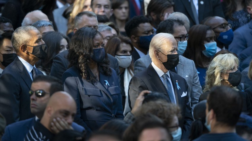 Former President Barack Obama, former First Lady Michelle Obama, President Joe Biden, and First Lady Dr. Jill Biden, attend ceremonies to commemorate the 20th anniversary of the Sept. 11 terrorist attacks