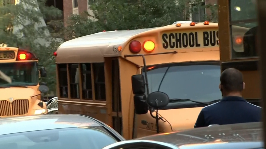 School buses arrive at schools in NYC