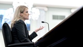 Frances Haugen, Facebook whistle-blower, speaks during a Senate Commerce, Science and Transportation Subcommittee hearing in Washington, D.C., U.S., on Tuesday, Oct. 5, 2021.