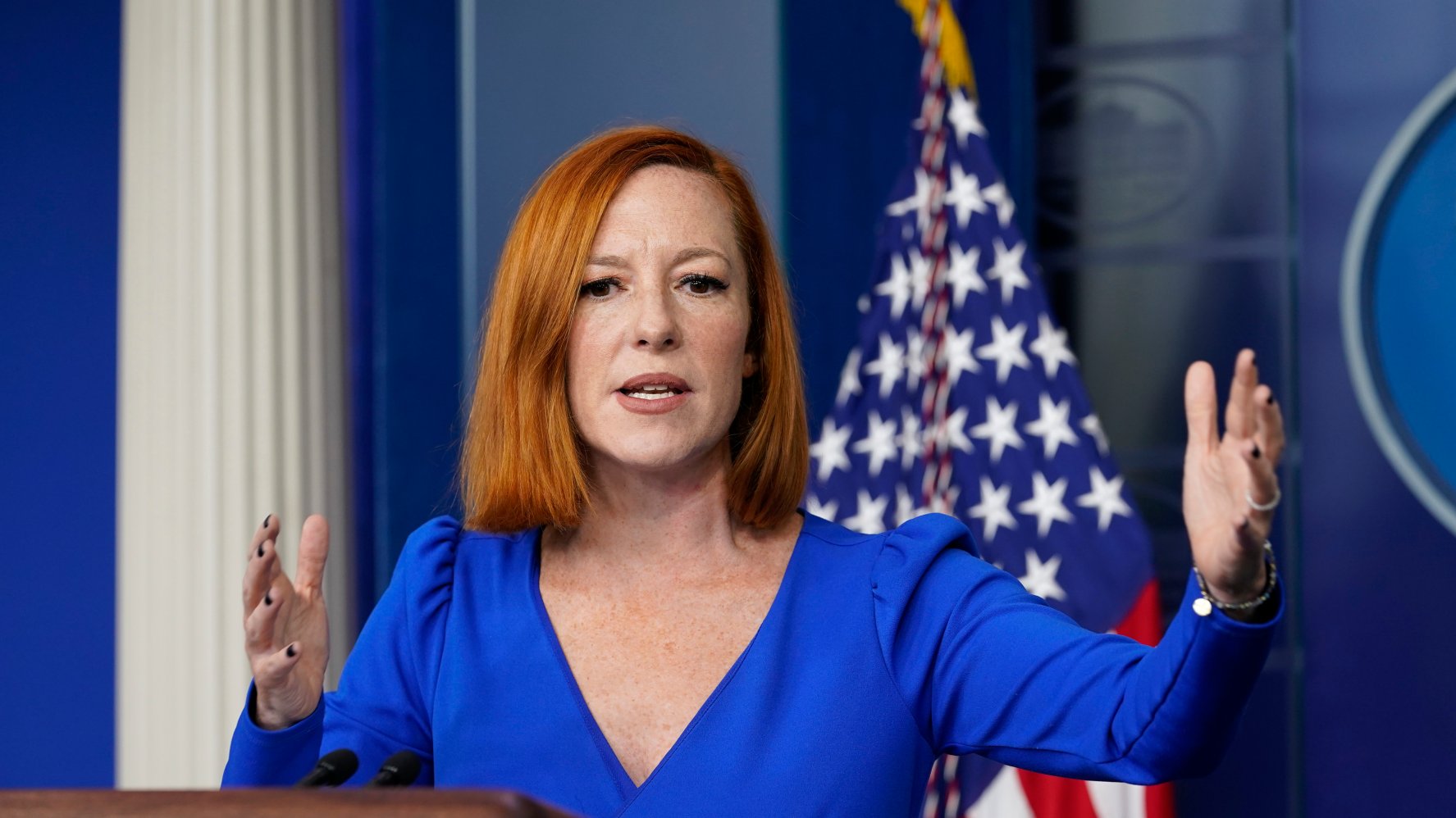 White House press secretary Jen Psaki speaks during the daily briefing at t...
