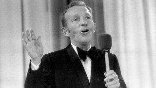 OSLO, NORWAY - AUGUST 30: US actor and singer Bing Crosby performs at the Momarkedet opening show with his orchestra in Oslo 30 August 1977.
