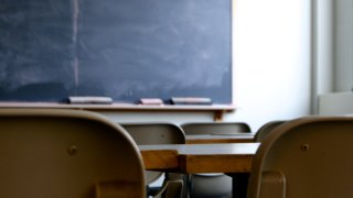 Stock photo of an empty classroom.