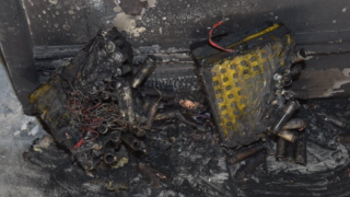 Charred remains of an electric bike batter shared by the New York City fire department.