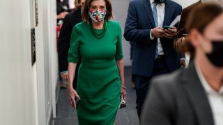 WASHINGTON, DC – NOVEMBER 03: Speaker of the House Nancy Pelosi (D-CA) walks to a Democratic House caucus meeting on Capitol Hill on November 3, 2021 in Washington, DC.