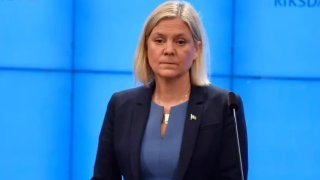 A screen grab captured from a video shows Magdalena Andersson, the first female prime minister in Sweden speaking during a press conference in Stockholm, Sweden on November 24, 2021. (Photo by Swedish Parliament/Handout/Anadolu Agency via Getty Images)