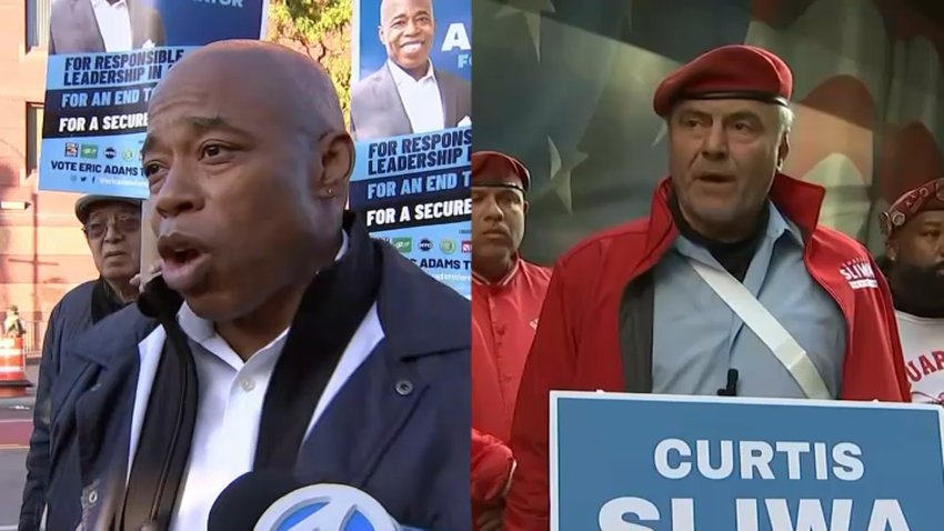 Split image of Eric Adams and Curtis Sliwa