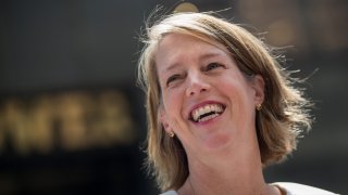 Zephyr Teachout, law professor at Fordham University and candidate for New York Attorney General, speaks during a press conference outside of Trump Tower in Midtown Manhattan