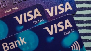 An illustrative image of Visa and Visa debit cards.
On Sunday, January 3, 2021, in Dublin, Ireland. (Photo by Artur Widak/NurPhoto via Getty Images)