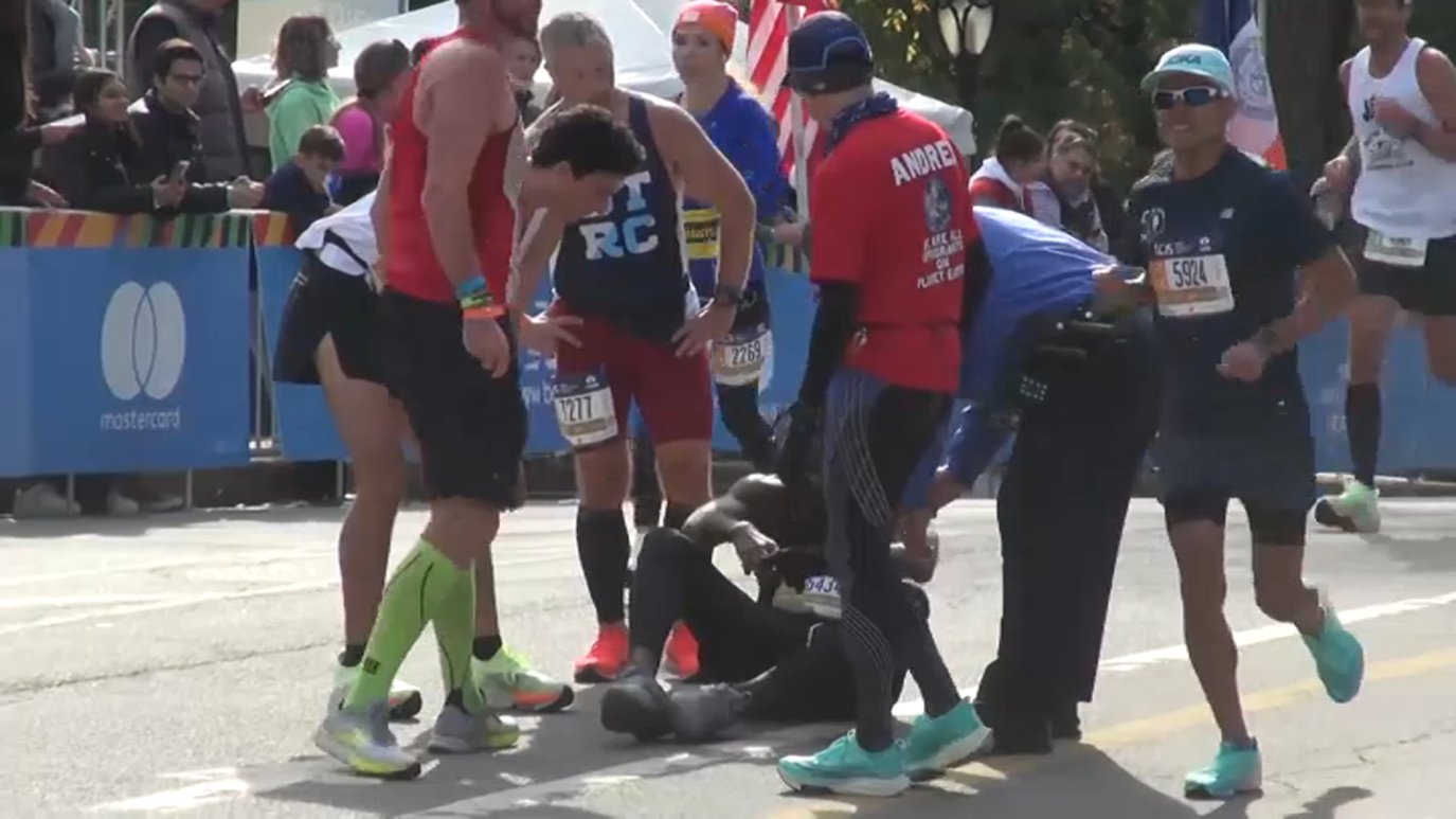NYC Marathon Runner Helped to Finished Line After Collapse – NBC New York