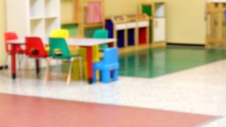 Inside an empty kindergarten class