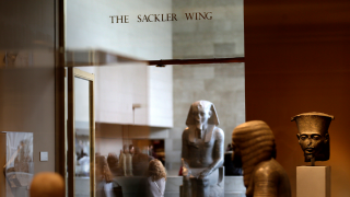 A sign with the Sackler name is