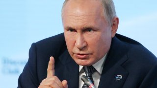 Russian President Vladimir Putin speeches during the Valdai Discussion Club’s plenary meeting, on October,21,2021, in Sochi, Russia.