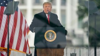 FILE - In this Jan. 6, 2021, file photo President Donald Trump speaks during a rally protesting the electoral college certification of Joe Biden as President in Washington. U.S. Capitol Police officers who were attacked and beaten during the Capitol riot filed a lawsuit Thursday, Aug. 26, against former President Donald Trump, his allies and members of far-right extremist groups, accusing them of intentionally sending insurrectionists to disrupt the congressional certification of the election in January.